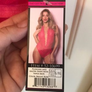 Plunging lace halter teddy with tanga back L/XL